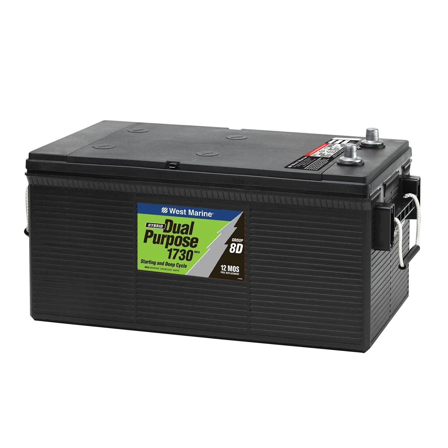 WEST MARINE Marine Batteries Dual-Purpose Flooded Marine Battery, 1730 MCA, Group 8D 3 WEST MARINE Marine Batteries Dual-Purpose Flooded Marine Battery, 1730 MCA, Group 8D