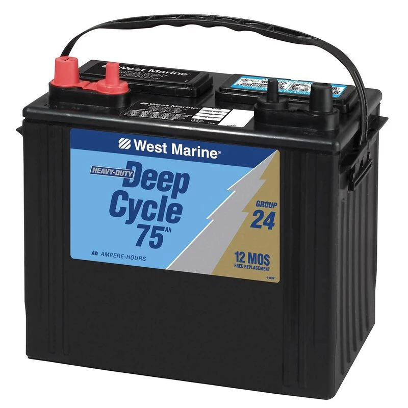 WEST MARINE Marine Batteries Deep Cycle Flooded Marine Battery, 75 Amp Hours, Group 24 3 WEST MARINE Marine Batteries Deep Cycle Flooded Marine Battery, 75 Amp Hours, Group 24