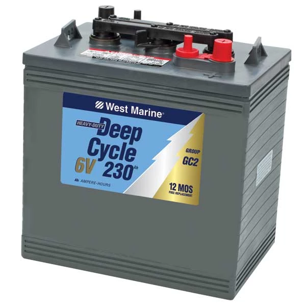 WEST MARINE Marine Batteries 6V Deep Cycle Flooded Marine Battery, 230 Amp Hours, Group GC2 3 WEST MARINE Marine Batteries 6V Deep Cycle Flooded Marine Battery, 230 Amp Hours, Group GC2